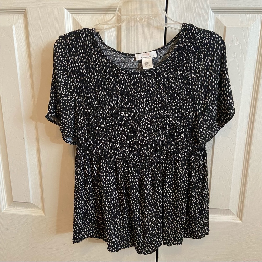 Black and white speckled blouse